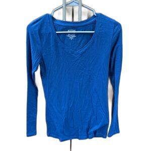 Active Basic Women M  V Neck Slim Fit Long Sleeve Top Shirt Teal Blue Pullover